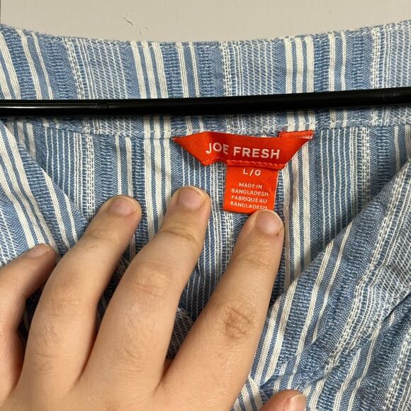 Joe Fresh 100% Cotton Popover Flutter Puff Short Sleeve Seaside Stripe Top Large - Picture 4 of 4